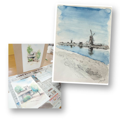 ペン画水彩画(三原色)教室